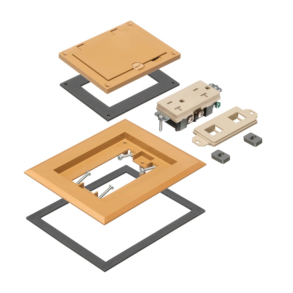 FLBC8510CA Modular Non-Metallic Floor Box Cover and Frame Kit, 4.26 in L x 3.26 in W, Flip Lid Cover, Plastic