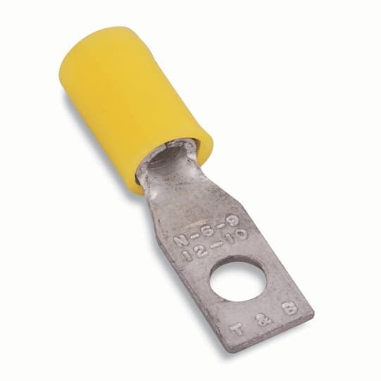 RC484 Sta-Kon Insulated Ring Terminal, 12 to 10 AWG Conductor, 1.203 in L, Brazed/Overlapped Seam Barrel, Copper, Yellow