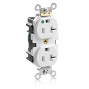 M8300-HW Lev-Lok 1-Phase Duplex Heavy Duty Straight Blade Receptacle, 125 V AC, 20 A, 2 Poles, 3 Wires, White