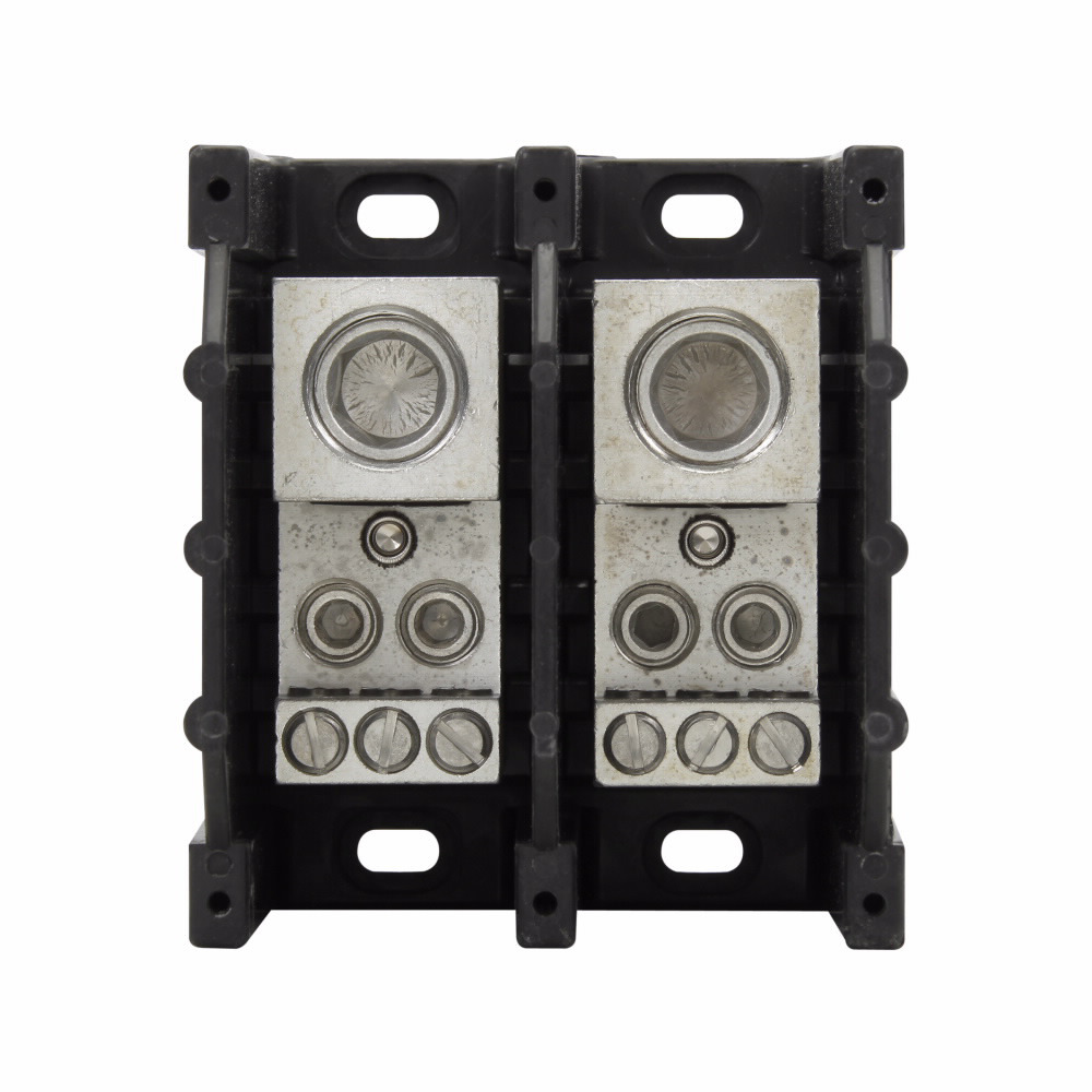 16335-2 Barrier Power Distribution Block, 600 V AC/DC, 380 A, 2 Poles, 6 AWG to 500 kcmil Cu/Al Line, (3) 14 to 2 AWG Cu, 8 to 2 AWG Al, (2) 14 to 1/0 AWG Cu, 8 to 1/0 AWG Al Load Wire, Thermoplastic