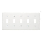 80723-W Standard Size Traditional Wall Plate, 5 Gangs, 9.99 in W x 4.5 in H, Thermoplastic, White