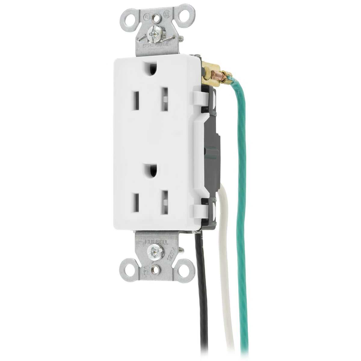 DR15WHITRP1 1-Phase Decorator Duplex Standard Tamper Resistant Screw Mount Straight Blade Receptacle, 125 VAC, 15 A, 2 Poles, 3 Wires, White