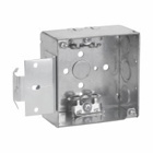 Eaton Crouse-Hinds series Square Outlet Box, (1) 1/2", 4", MSB, NM clamps, Welded, 2-1/8", Steel, (4) 1/2", (2) 1/2", (1) 3/4" E, 30.3 cubic inch capacity