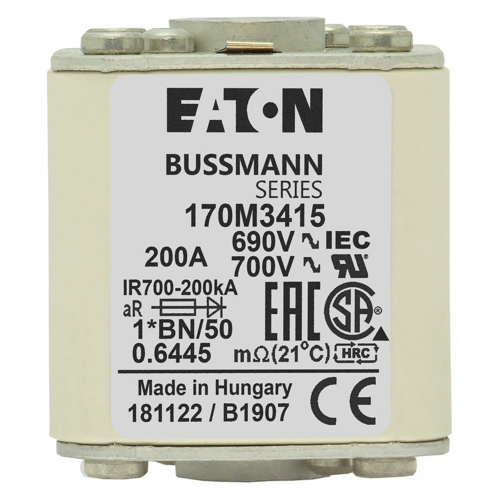 170M3415 Semi-Conductor High Speed Fuse, 200 A, 690 V, 200 kA Interrupt, Class: aR, Square Body