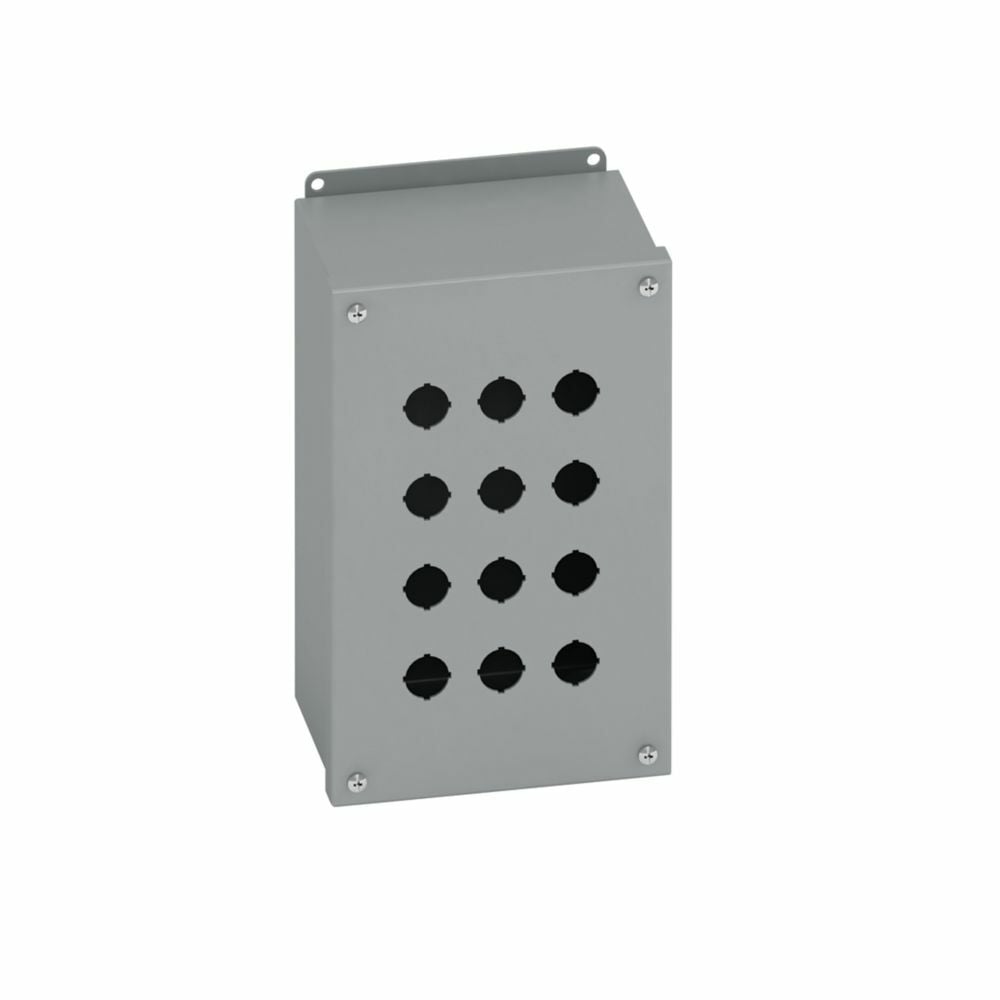 PB6B Pushbutton Enclosure With Captive Screw, 8-1/2 in L x 5 in W x 4-1/4 in D, 6 Outlets, NEMA 12/13/IP65 NEMA Rating, Steel