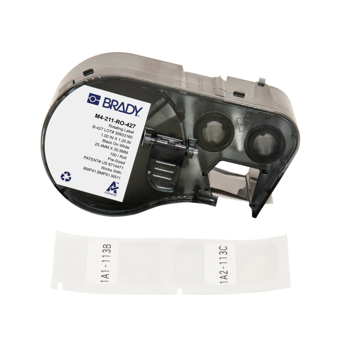 M4-211-RO-427 Self-Laminating Wire and Component Label, 25.4 mm W, Black on White/Clear, B-427 Vinyl