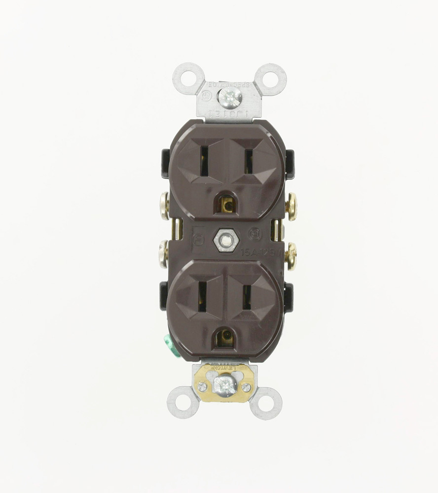 CR15-S 1-Phase Duplex Self-Grounding Straight Blade Receptacle, 125 V AC, 15 A, 2 Poles, 3 Wires, Ivory