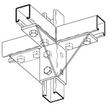 B277ZN Gusseted Triple Wing Fitting, 12 Holes, 3-1/2 in L x 9-3/16 in W, For Use With Wing, Strut and BF Fittings, Steel