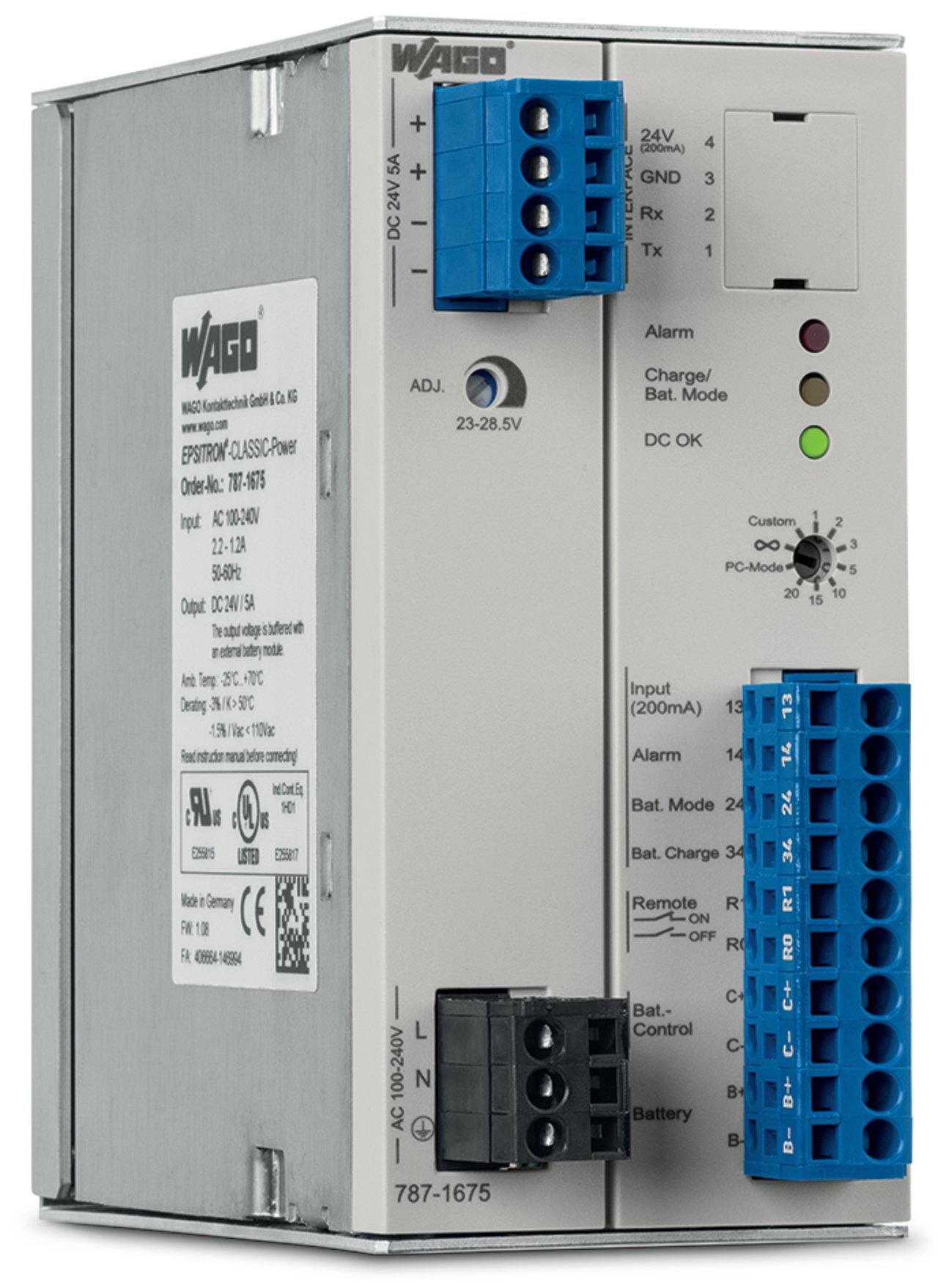 787-1675 1-Phase, 372 V Input, 24 V DC Output, DIN Rail Mount