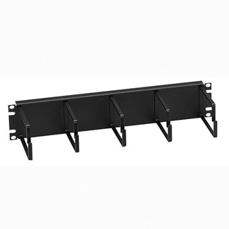 49253-BCM 2-RU 5-Ring Flat Horizontal Patch Cord Organizer With 4 in Metal Ring, 3.47 in H x 19 in W x 4-1/2 in D, Steel, Black