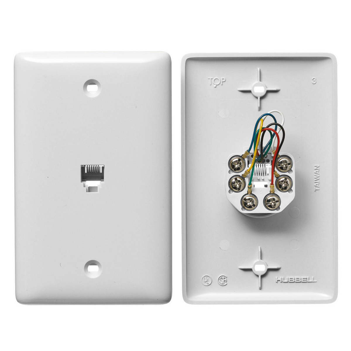 NS732W 1-Gang Standard Molded-In Plate With Jack, Screw Terminal Connection, Screw Mount, 6-Position 6-Conductor Jack Position