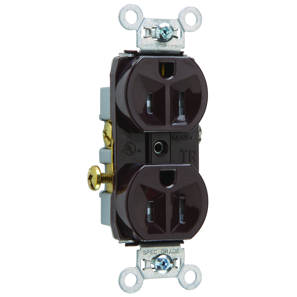 TR15 15 Amp 125V Commercial Grade Duplex Receptacle, Brown