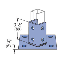 P2072A-EG Square Channel Post Base, 1 Channel, Centered/Offset Channel Position, 3-1/2 in H Base, For Use With 1-5/8 in Channel, Steel