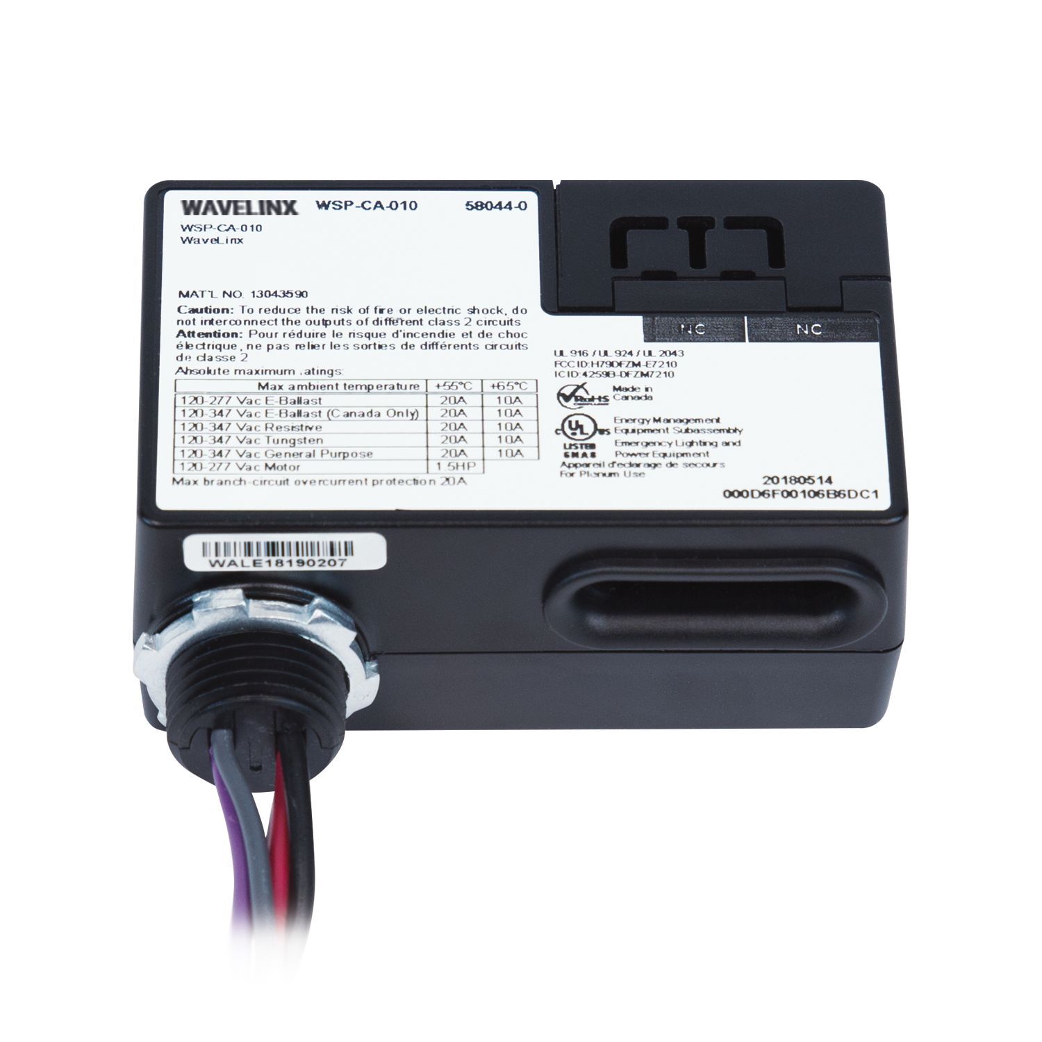 WSP-CA-010 WaveLinx Plenum Rated Universal Dimming Switchpack With Dry Contact Input, 120 to 347 V AC, 10 A, ABS Resin