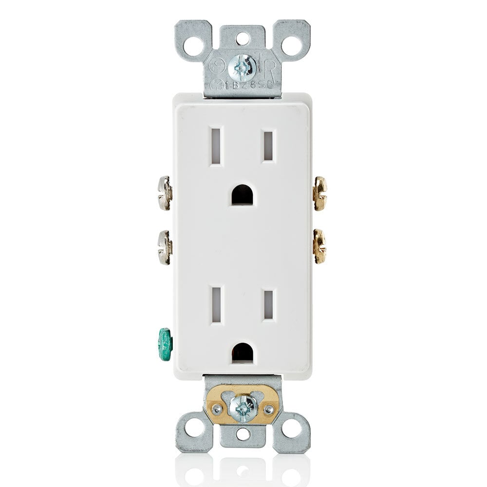 T5325-SW Duplex Self-Grounding Tamper-Resistant Straight Blade Receptacle, 125 V AC, 15 A, 2 Poles, 3 Wires, White