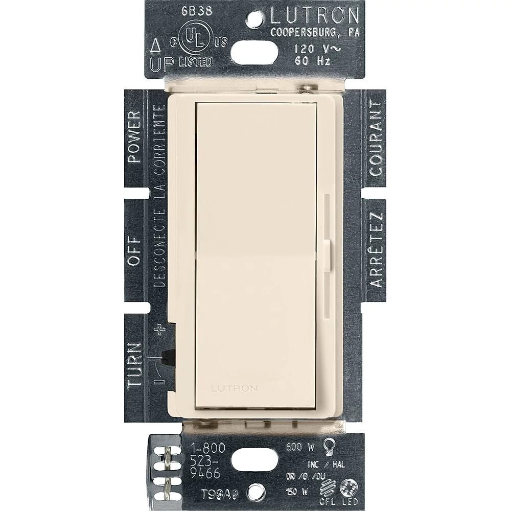 DVCL-153P-LA Diva LED+ Dimmer Switch, No Neutral Required, 150W LED, 1 Pole/3-Way, 120V, Light Almond