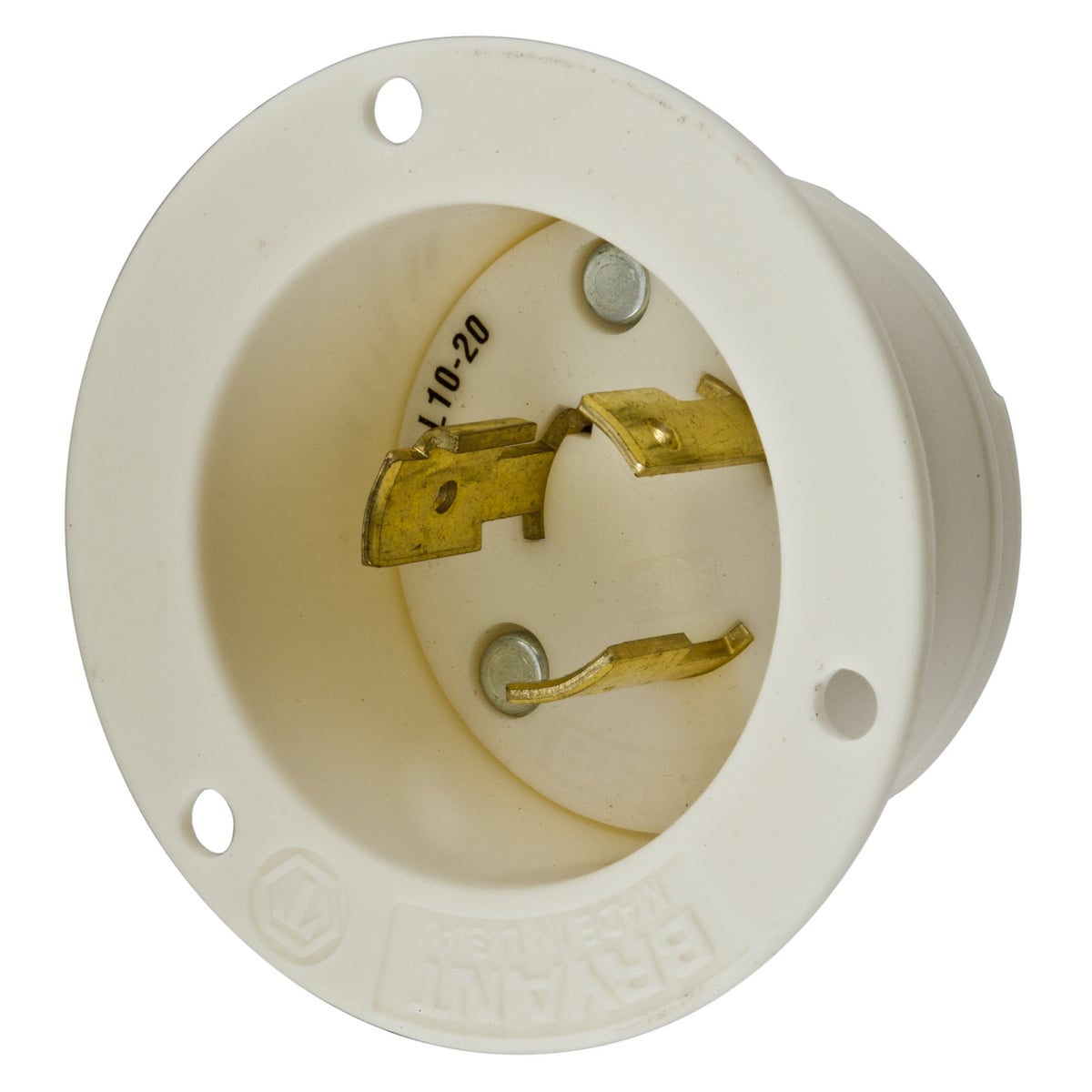HBL2365 1-Phase Extra Heavy Duty Non-Grounding Standard Screw Mount Flanged Inlet With Mounting Screw, 125/250 V AC, 20 A, 3 Poles, 3 Wires, White