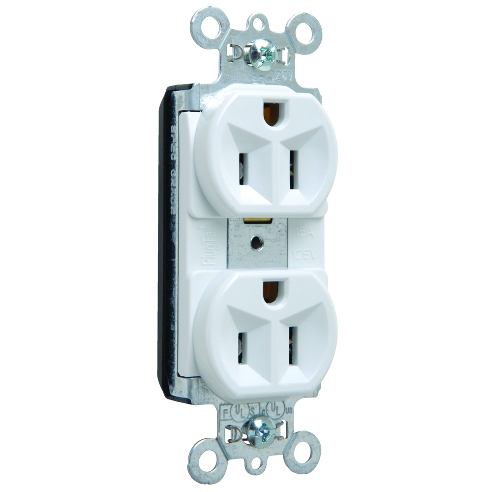 PT5262W PlugTail 15 Amp 125V Spec-Grade Duplex Receptacle, White