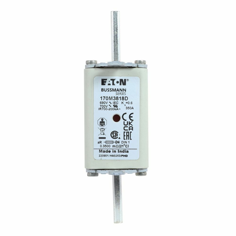 170M3818D Square Body Type T High Speed Fuse, 350 A, 690 V, 200 kA Interrupt, Class: aR, Square Body