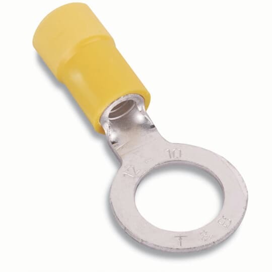 10RC-38X Sta-Kon RC Series Expanded Insulated Ring Terminal, 12 to 10 AWG Conductor, 1.29 in L, Brazed Seam Barrel, Copper, Yellow