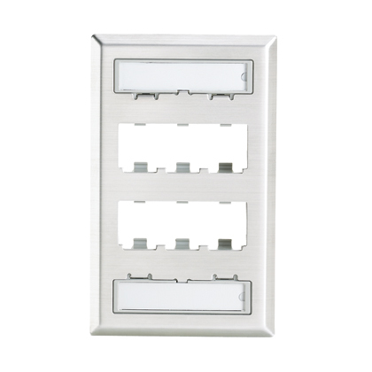 CFPL6SY Mini-Com PanNet Flat Vertical Faceplate, 1 Gangs, 6 Ports, Mini-Com Module, Fastened Mount, Stainless Steel