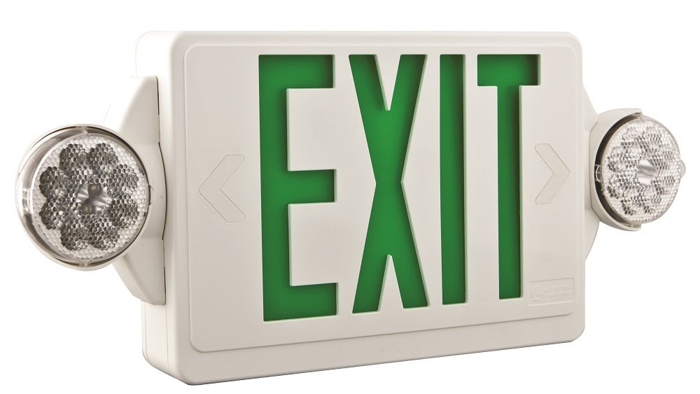LHQM LED B G M6 Quantum LED Emergency Unit and Exit Sign Combo, Thermoplastic, Black, Green