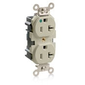 MT830-I Lev-Lok 1-Phase Duplex Heavy Duty Self-Grounding Tamper Resistant Straight Blade Receptacle, 125 V AC, 20 A, 2 Poles, 3 Wires, Ivory