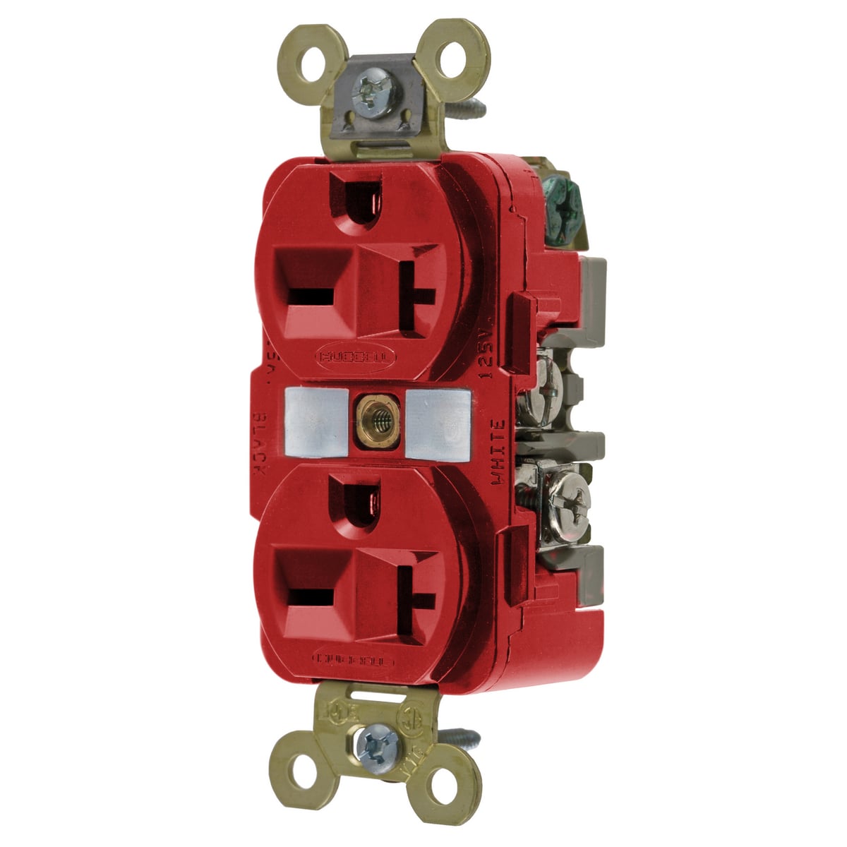 HBL5462R Grounding Extra Heavy Duty Straight Blade Duplex Receptacle, 250 V AC, 20 A, 2 Poles, 3 Wires, Red
