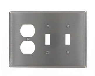 84121-40 1-Duplex 2-Toggle Oversized Combination Wall Plate, 3 Gangs, 7-1/8 in W x 5-1/4 in H, 302 Stainless Steel