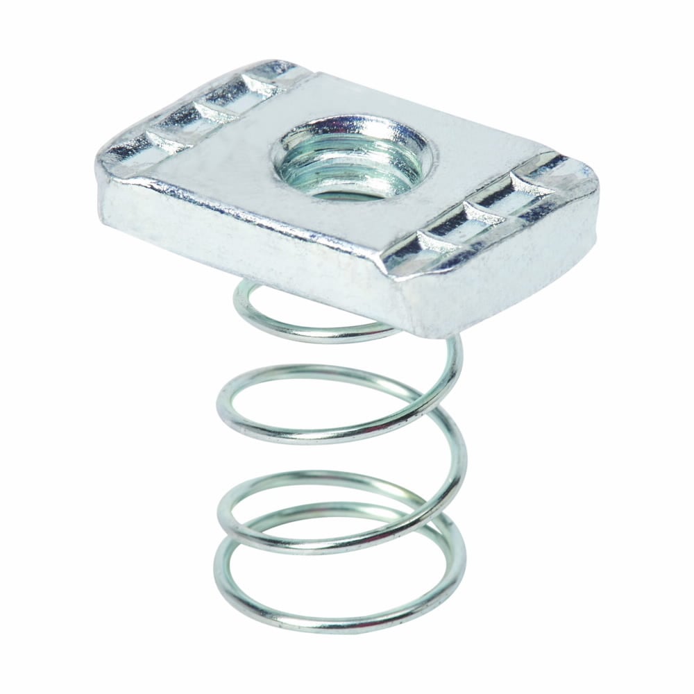 N627ZN Channel Nut With Spring, For Use With B62 and B72 Series Mini Channel, 0.15 in THK, #10-32 Thread, Steel