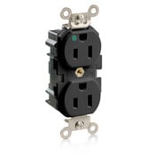 M8200-E Lev-Lok 1-Phase Duplex Extra Heavy Duty Wide Body Straight Blade Receptacle, 125 V AC, 15 A, 2 Poles, 3 Wires, Black