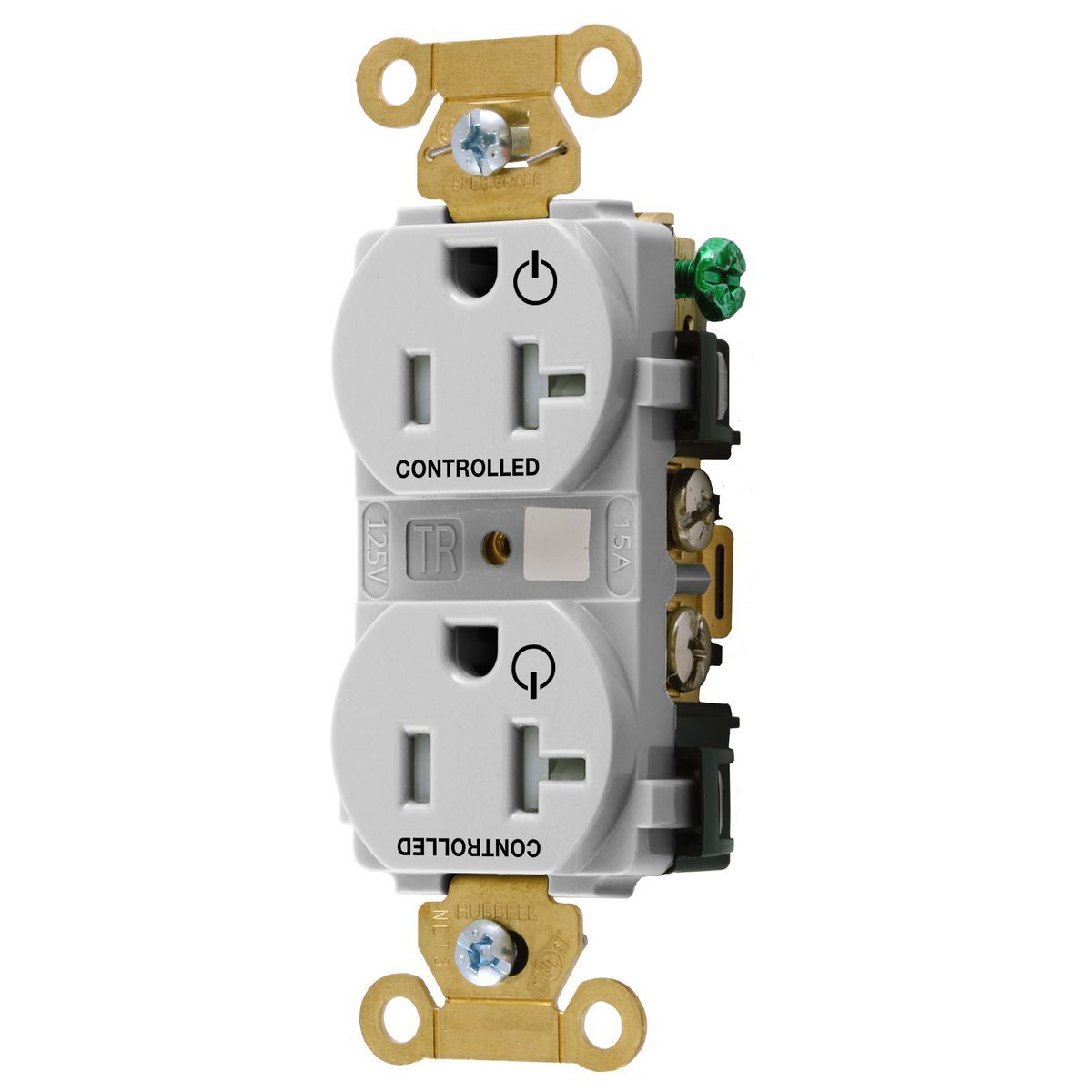 HBL5362C2WHITR 2-Controlled Face Duplex Grounding Tamper-Resistant Straight Blade Receptacle, 125 V AC, 20 A, White
