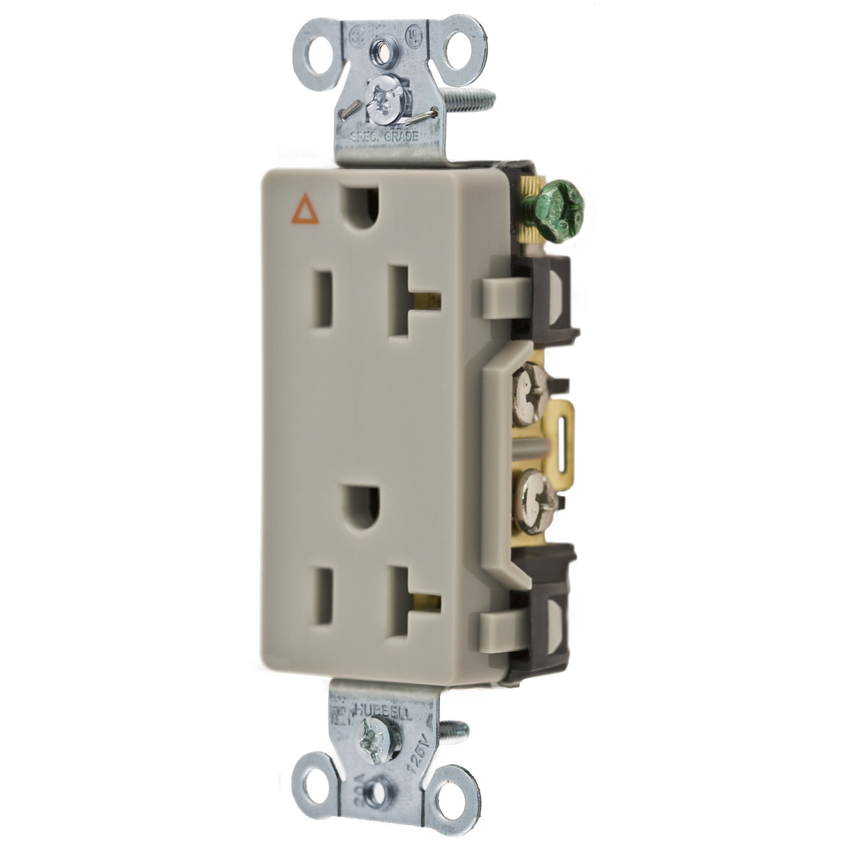 IG20DRGRY 1-Phase Decorator Duplex Isolated Ground Standard Screw Mount Straight Blade Receptacle, 125 V AC, 20 A, 2 Poles, 3 Wires, Gray