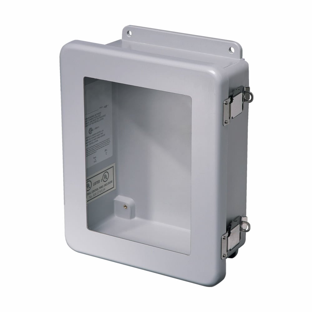 1085-4XFCHQRCW Window JIC Panel Enclosure, 9.37 in W x 5.06 in D x 11.62 in H, NEMA 4X NEMA Rating, Fiberglass Reinforced Polyester
