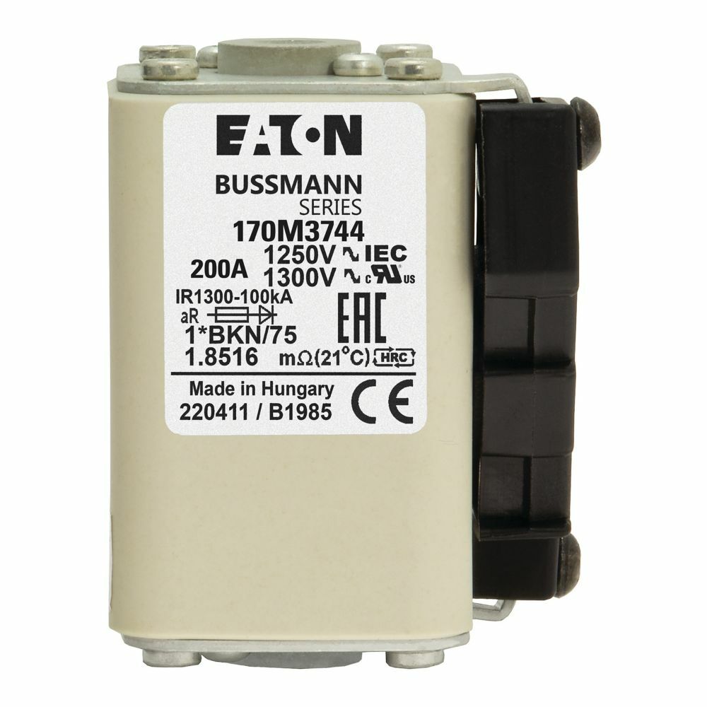 170M3744 Semi-Conductor High Speed Fuse, 200 A, 1.25 kV, 100 kA Interrupt, Class: aR, Square Body