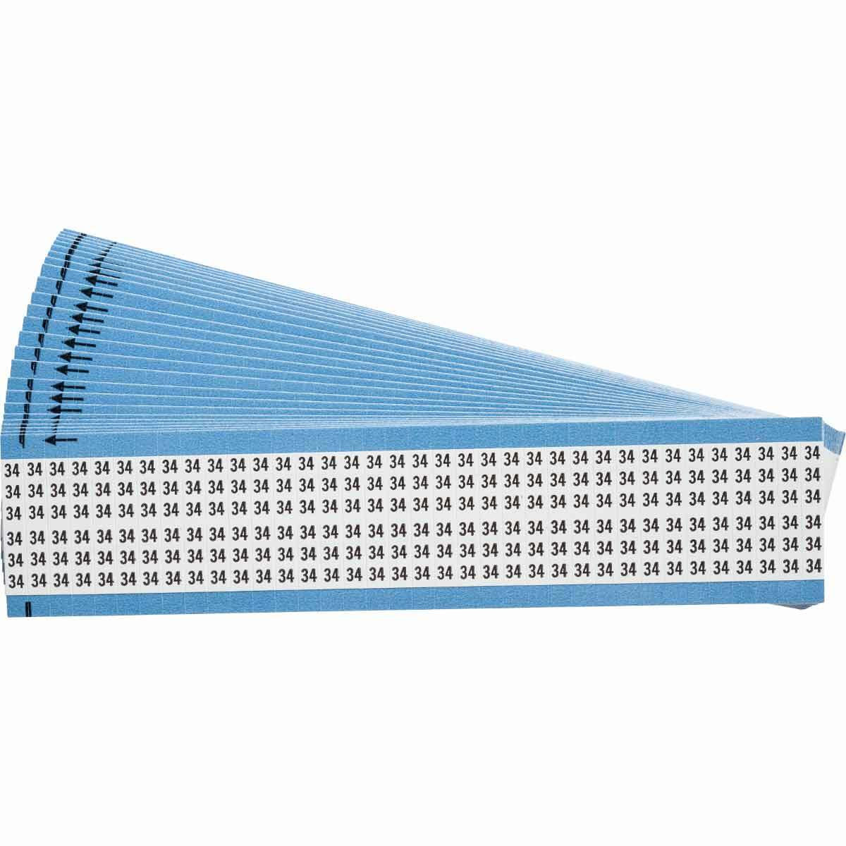 WM-34-PK WM Series Pre-Printed Solid Number Wire Marker Card, 1/4 in W, Black on White, B-500 Repositionable Vinyl Coated Fabric, 36 Markers per Card
