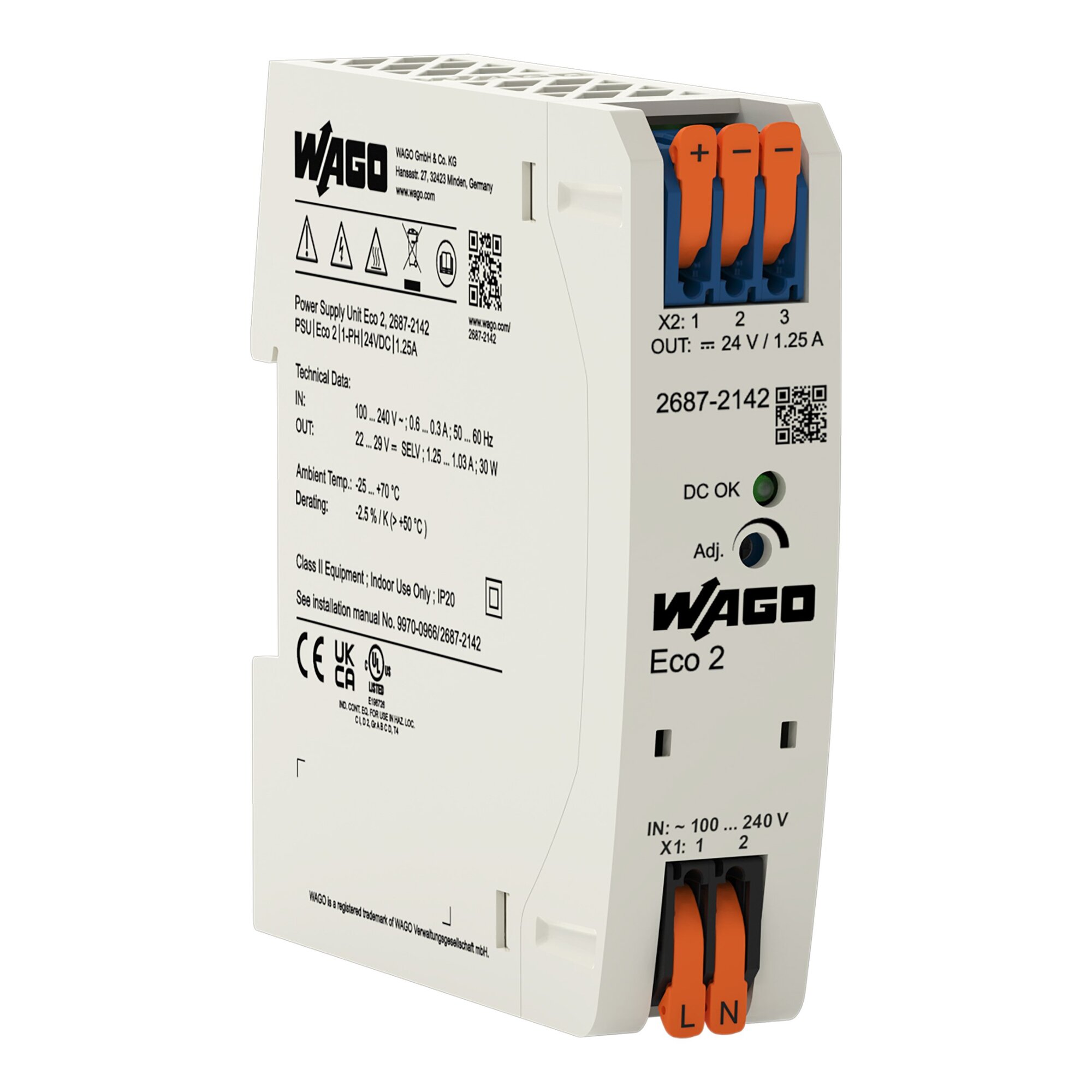 2687-2142 1-Phase, 264 V Input, 24 V DC Output, DIN Rail Mount