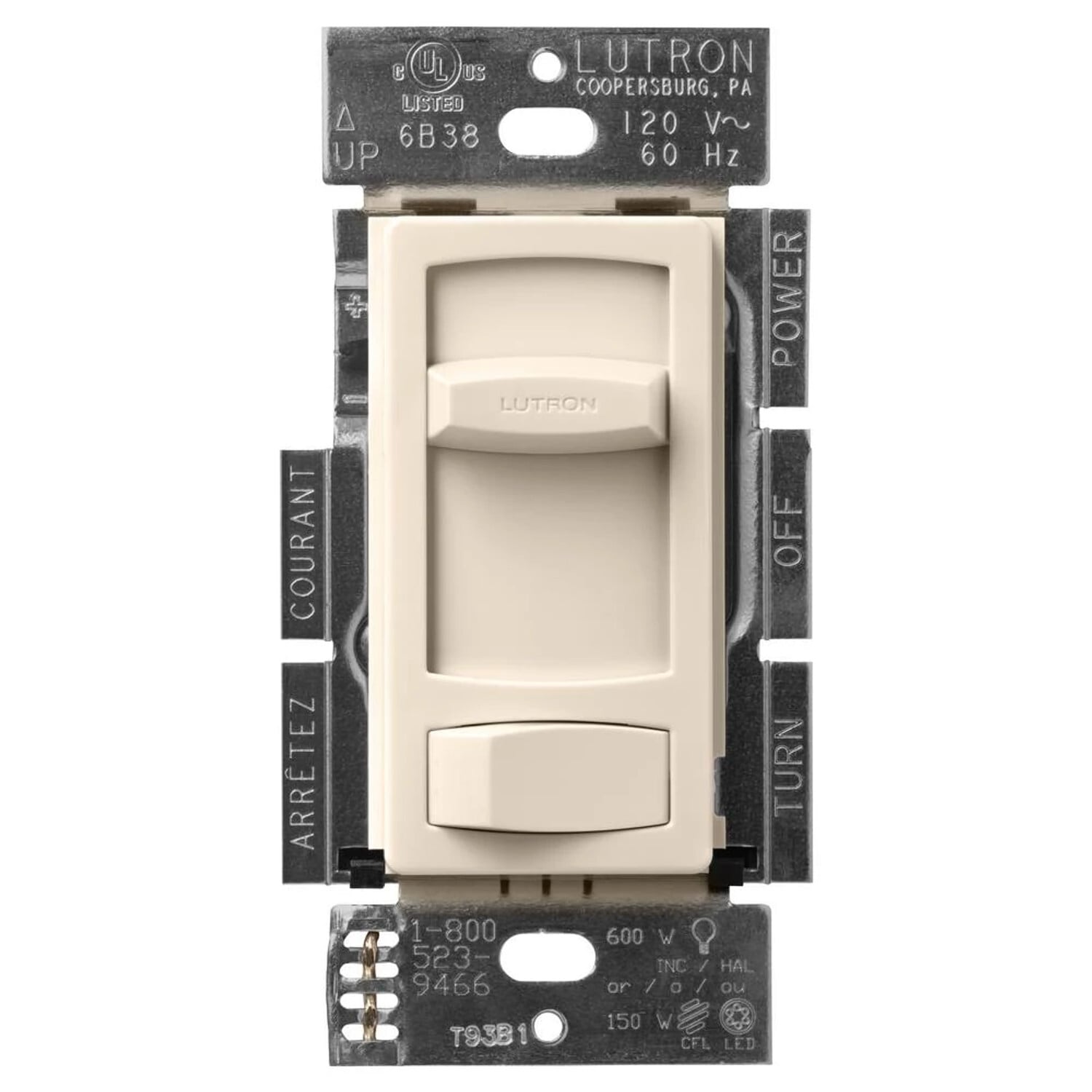 CTCL-153P-LA Skylark Contour LED+ Dimmer Switch, No Neutral Required, 150W LED or 600W Incandescent/Halogen, 120V, 1 Pole/3-Way, Light Almond