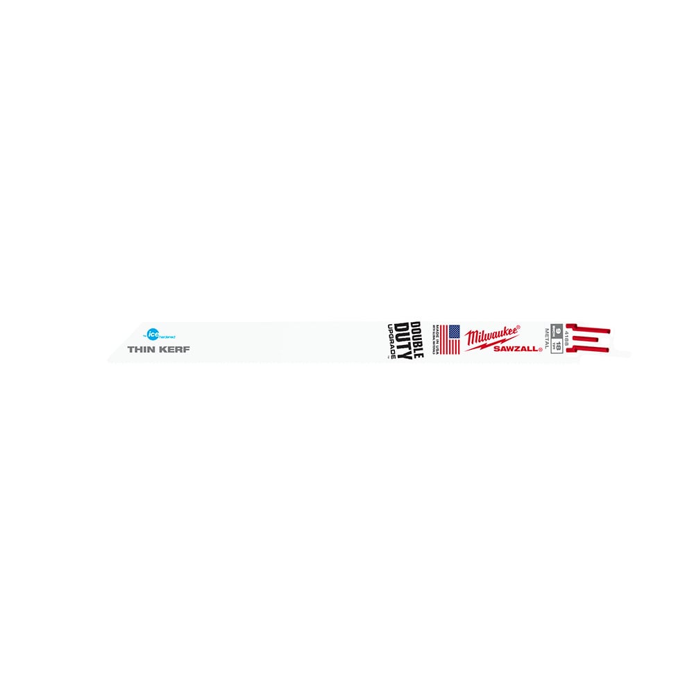48-00-4188 Ice Hardened Sawzall Double Duty Straight Back Thin Kerf Reciprocating Saw Blade, 9 in L x 3/4 in W, 18 TPI, Bi-Metal Body, Universal/Toothed Edge Tang