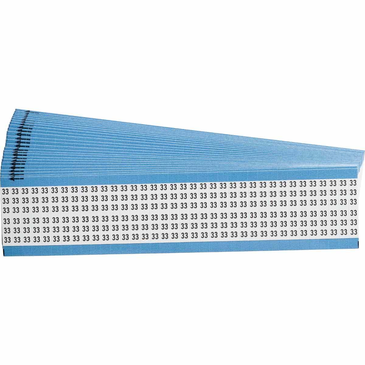 WM-33-PK WM Series Pre-Printed Solid Number Wire Marker Card, 1/4 in W, Black on White, B-500 Repositionable Vinyl Coated Fabric, 36 Markers per Card
