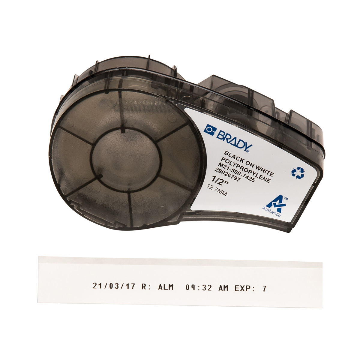 M21-500-7425 BMP21 Cartridge Label, 21 ft L x 1/2 in W, White on White, B-7425 Polypropylene