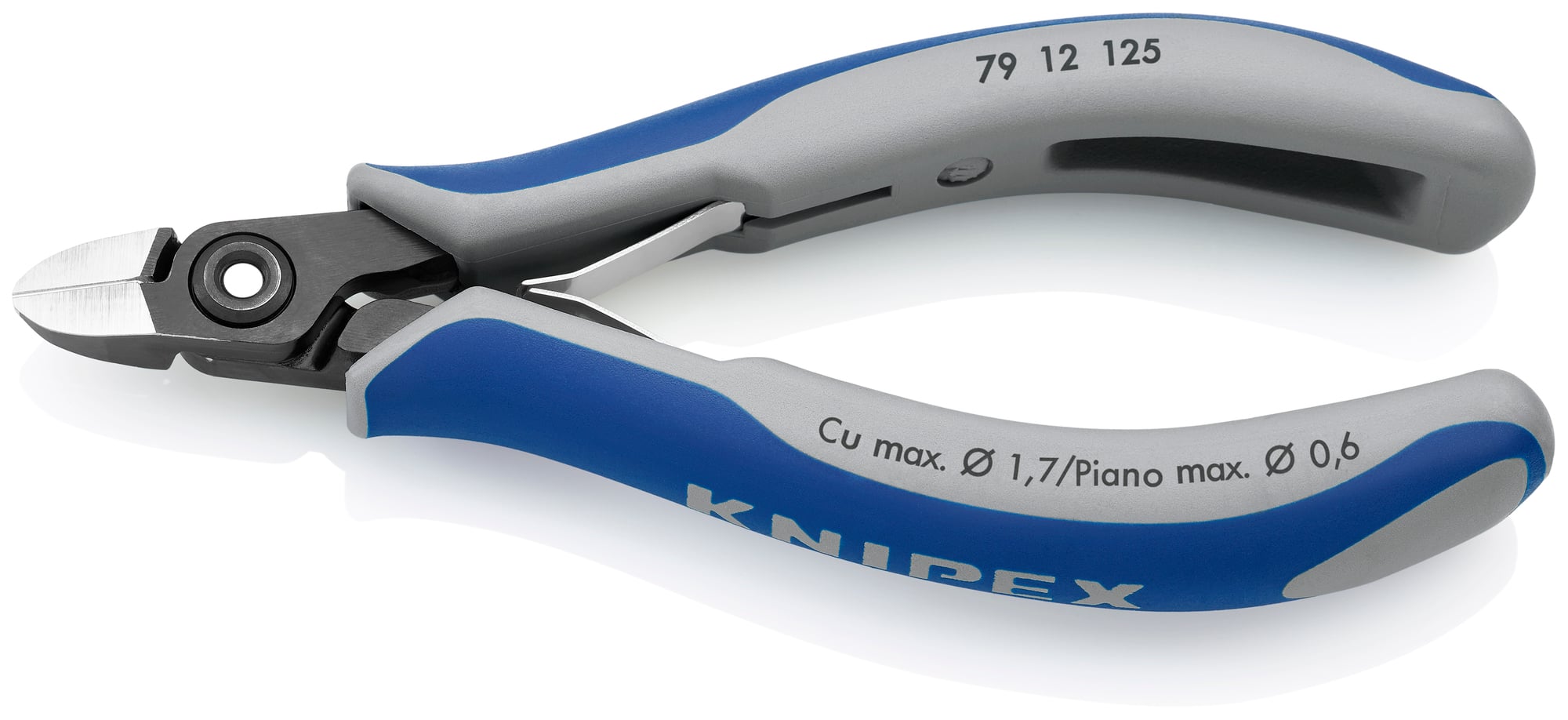 Electronics Diagonal Cutters, 5 in., Multi-Component, Polished, Semi-Flush with very Small Bevel Cut, Oval Head, Up to 1/64 in. Piano Wire