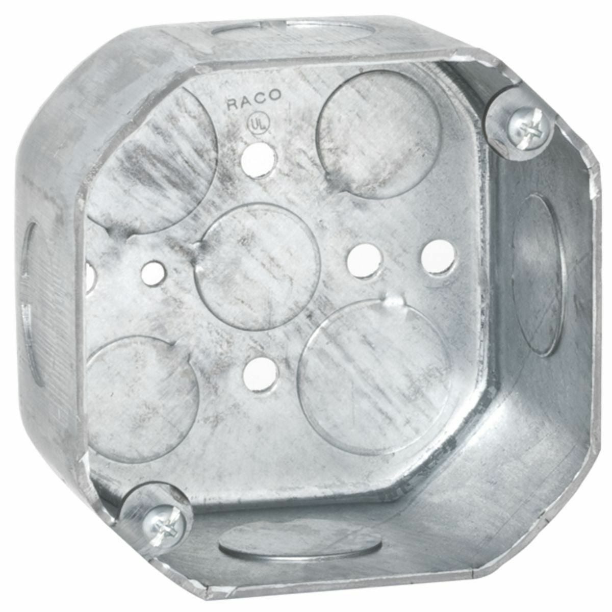 166 Octagon Box, Steel, 21.5 cu-in, 9 Knockouts
