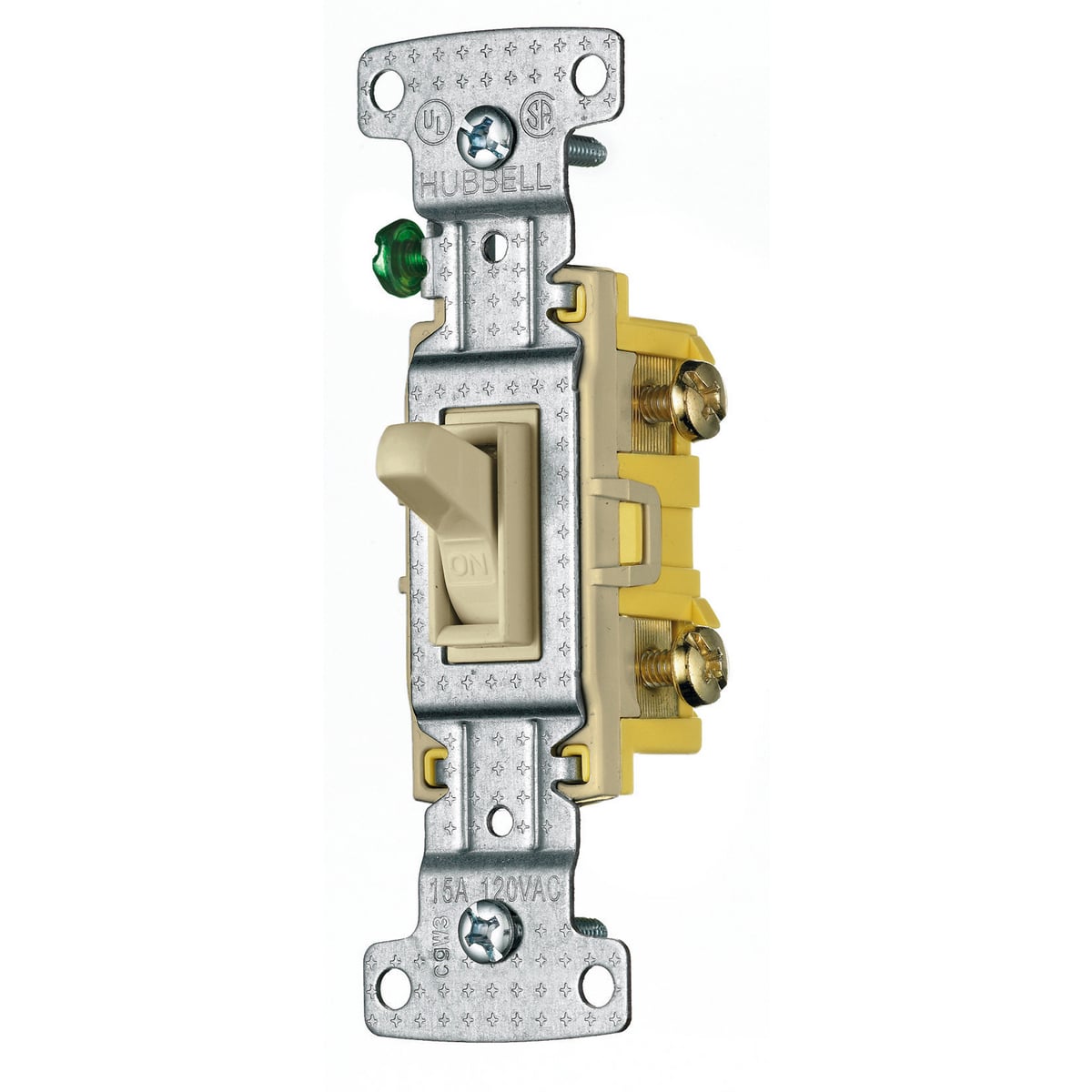 RS115I Compact General Purpose Grounding Standard Toggle Switch, 120 V, 15 A, 1800 W Power Rating, 2-Position Contact