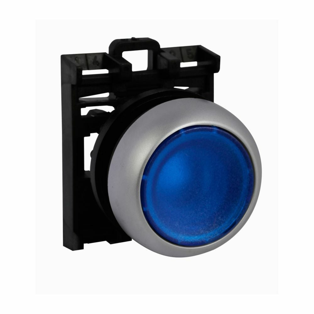 M22-DRL-B Modular Illuminated Pushbutton Operator, 22.5 mm, Flush Operator, Maintained Contact, Blue