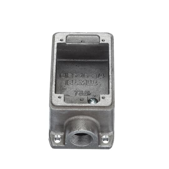 CIFS-1G-3/4 Iberville Type FS Weatherproof Shallow Style Device Box, Cast Aluminum, 14 cu-in Capacity, 1 Gangs, 1 Outlets, 1 Knockouts, 4-5/16 in L x 2-13/16 in W x 1-7/8 in D