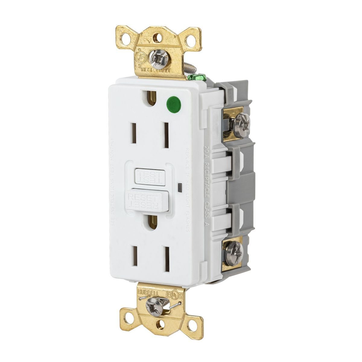 GFR82W Heavy Duty GFCI Receptacle, 125 V AC, 15 A, 2 Poles, 3 Wires, White