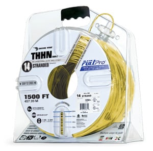 106100706458 PullPro Copper THHN Wire, 14 AWG, Stranded, Yellow, 1500 ft