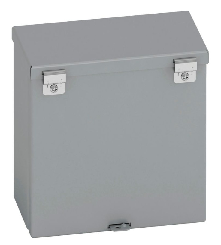 Type 3/3R junction boxes, 18" height, 8" length, 18" width, NEMA 3R, Hinged cover, RTHC NK enclosure, Surface mounted, Medium single door, No knockout, Embossed thru holes, Carbon steel