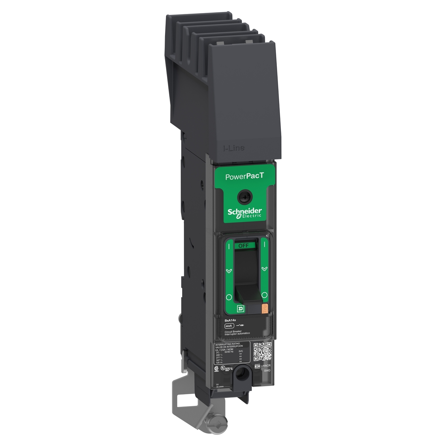 Circuit breaker, PowerPacT B, 30A, 1 pole, 480Y/277VAC, 35kA, I-Line, thermal magnetic, 80%, A